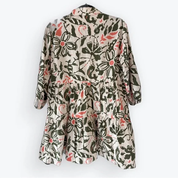 Anthropologie Maeve Bettina Tiered Mini Shirt Dress Orange/Pink Cotton XS - Picture 3 of 10